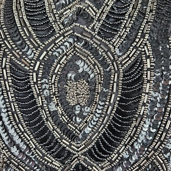 Parker Zane Fully Beaded Black Gold Sequin Silk Halter Tank Top Large - Picture 7 of 14